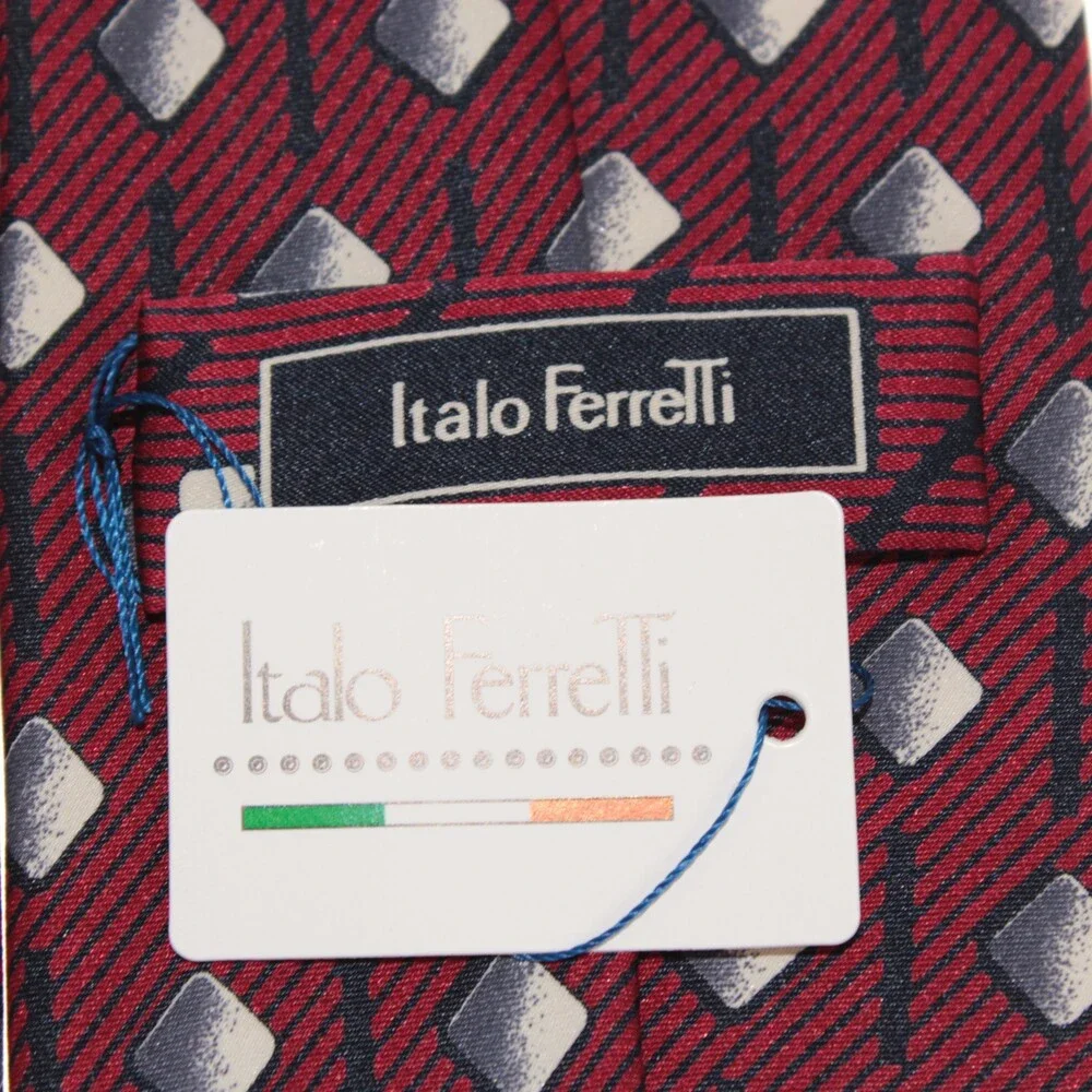 Italo Ferretti NWT Neck Tie in Red Geometric Print 100% Silk Made in Italy